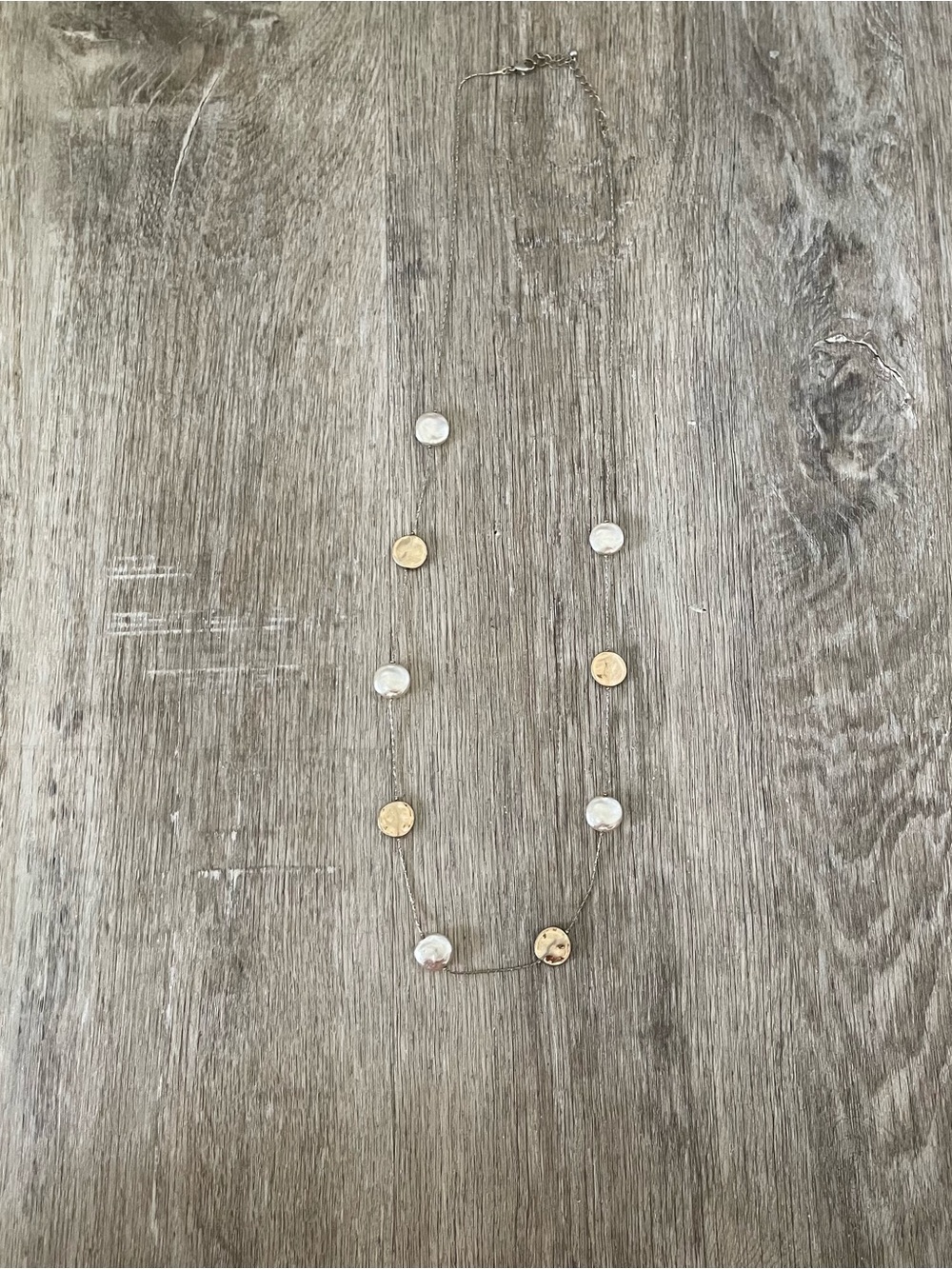 Gold & White Pearl Bead Station Necklace Long Layered Dainty Statement Jewelry
